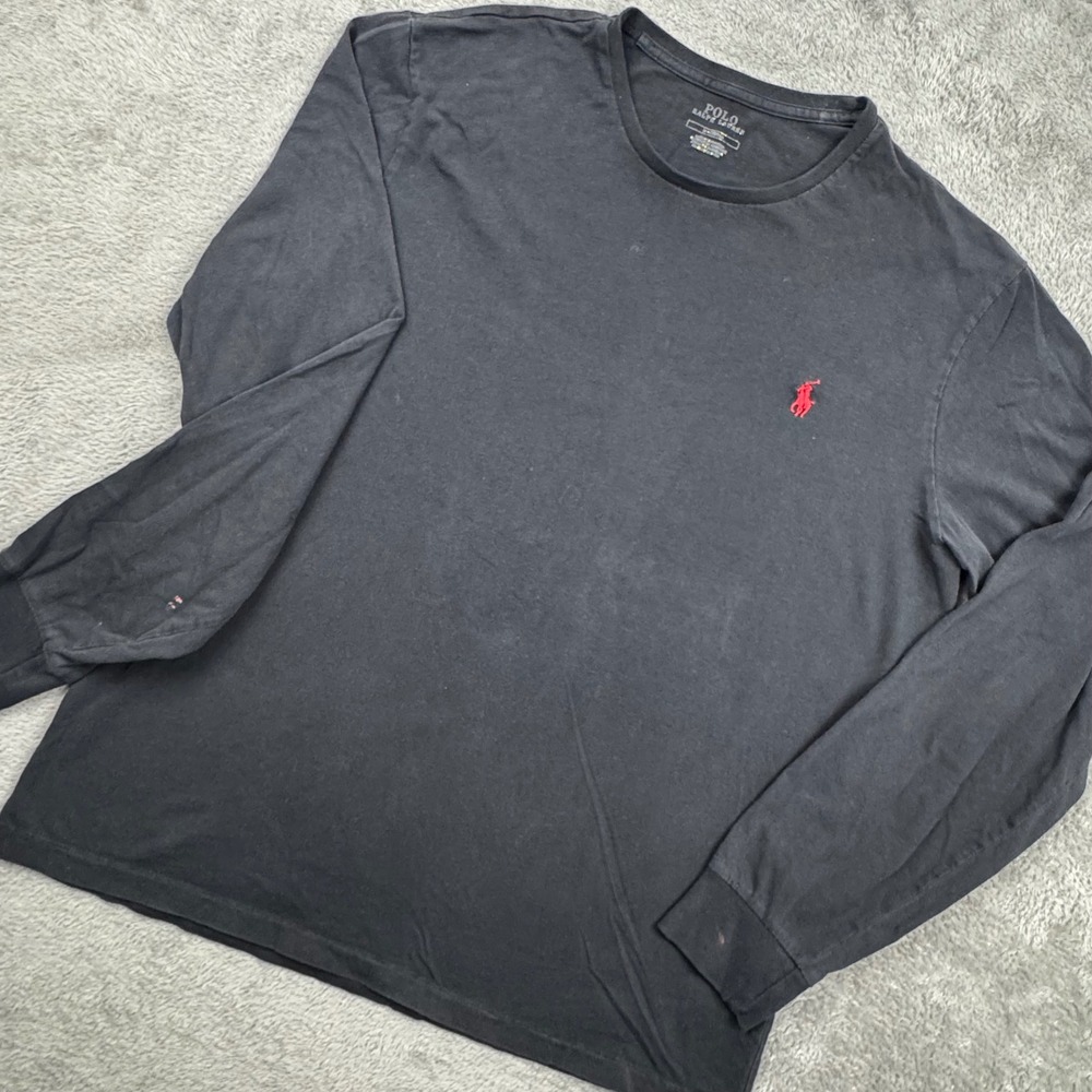 Polo Ralph Lauren T-Shirt Mens M Black Good Long Sleeve Pony Logo Cotton 4424